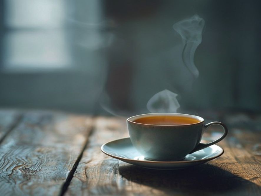 Calming tea and journal on an evening table